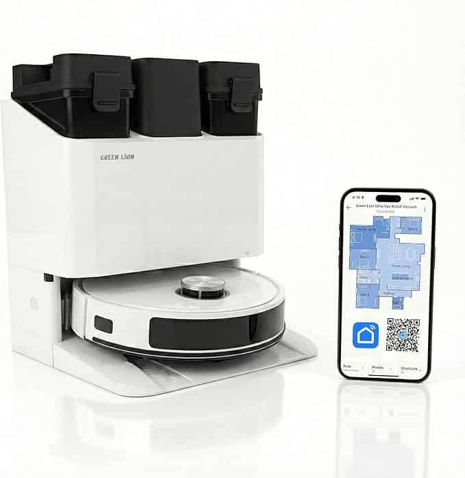 111 Green Lion Robot Vacuum Cleaner with Obstacle Avoidance, Auto Empty & Refill, 8000Pa Suction, 6 Cleaning Modes, Self-Washing, Self-Drying, Self-Cleaning, 2.5L Dust Bag, All-in-One Robot Vacuum & Mop - Image 1