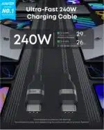 ⁦كابل Anker USB-C إلى USB-C (6 أقدام ,240واط، معاد تدويره – مضفر)⁩ - الصورة ⁦2⁩