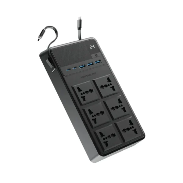 Powerology 2500W 6-Outlet AC Power Strip with Built-in Retractable Cables - Black
