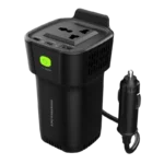 باورولوجي شاحن سيارة عاكس كهربائي [مخرج تيار متردد 150 واط]، بي دي 30 واط وكيو سي [2 × USB-C، USB-A]، شحن سريع مع تصميم فريد يناسب الكوب، للابتوب والهواتف الذكية والتابلت والباور بانك والمصباح اليدوي