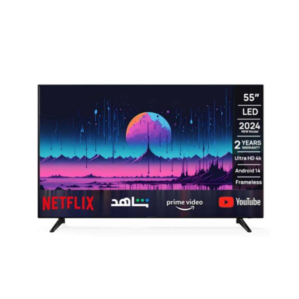 تلفزيون جنرال جولد الذكي 55 بوصة بدقة 4K، يعمل بنظام أندرويد، فائق الوضوح، بتردد 60 هرتز، مزود بتطبيقات نتفليكس ويوتيوب وبرايم فيديو وشاهد