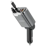 Porro Duo 111W Car Charger with Retractable Lightning and Type-C Cables - Gray - Image 2