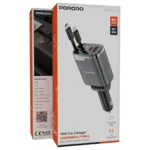 Porro Duo 111W Car Charger with Retractable Lightning and Type-C Cables - Gray - Image 4