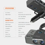 ⁦شاحن سيارة بورودو بقوة 120 واط، موزع ثلاثي المنافذ مع مقبس ولاعة السجائر - رمادي داكن⁩ - الصورة ⁦2⁩