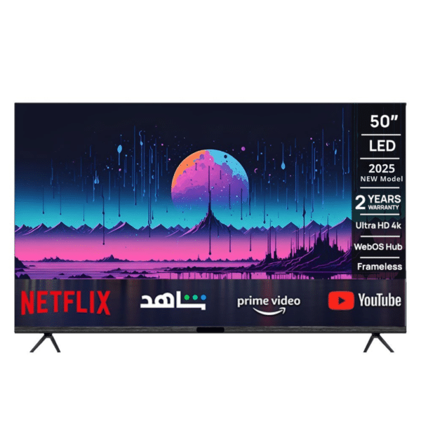 تلفزيون جنرال جولد الذكي بنظام أندرويد، مقاس 50 بوصة، فائق الوضوح 4K، سعة تخزين 8 جيجابايت، منفذي USB، 3 منافذ HDMI، مزود بتطبيقات نتفليكس/يوتيوب/برايم فيديو/شاهد مدمجة