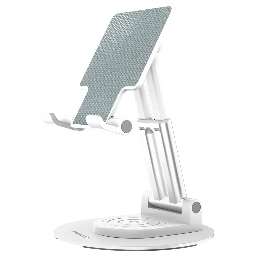 80 حامل مكتبي قابل للطي للهواتف والأجهزة اللوحية من بورودو مع قضيب تلسكوبي قابل للتعديل - أبيض - الصورة 1