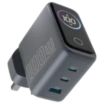 شاحن حائط Powerology Voltflow بقوة 100 واط بتقنية AVS GaN - رمادي