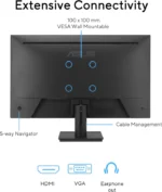 ⁦ASUS VA279HG شاشة ألعاب للعناية بالعين – 27 بوصة، IPS، Full HD، تغطية 99% من نطاق ألوان sRGB، بدون إطار، معدل تحديث 120 هرتز،⁩ - الصورة ⁦4⁩