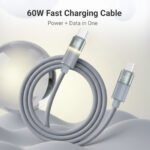 ⁦بريف كيبل فليكس تشارج برو 60 واط USB-C الى USB-C بطول 1 متر، سلك سيليكون للشحن السريع تيربو مع ضوء LED⁩ - الصورة ⁦2⁩