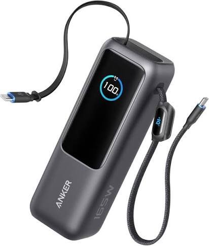 71 باور بانك 25000 مللي امبير 165 واط مع كيبل عدد 2 مدمجين من انكر Anker Power Bank 25k 165w Built In And Retractable Cables - الصورة 1